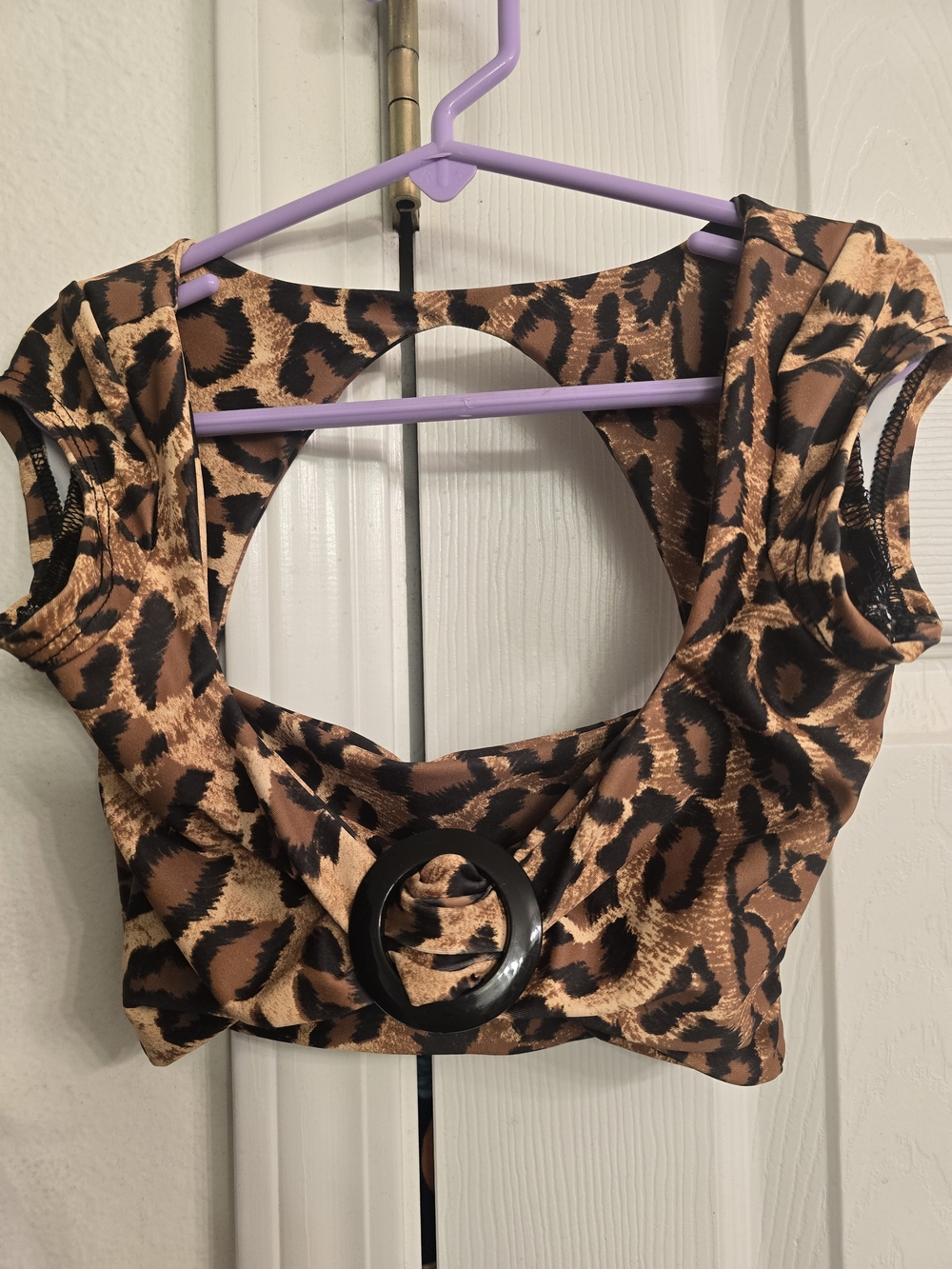 Leopard Print Buckle Crop Top - Brown/Black